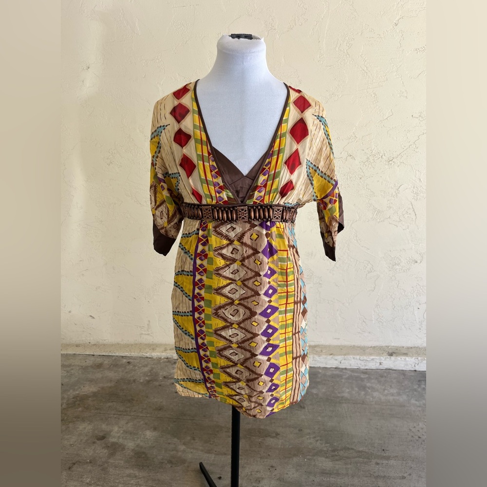 100% Silk Dress w/ Separate Silk Slip. Empire Waist with authentic wooden beads.